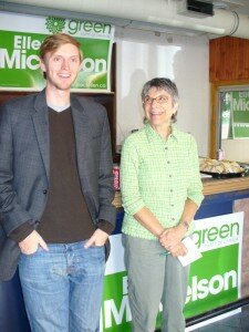 Ellen with Chris Tindal, Toronto Centre's Green Party candidate in the March 17 by-election, campaign office opening, September 21st