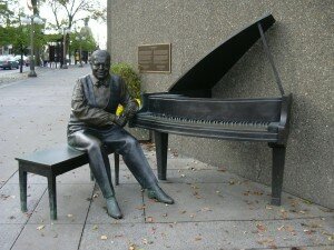 Oscar Peterson sculpture by Ruth Abernethy, 2010, National Arts Centre, Elgin and Albert Streets, Ottaawa